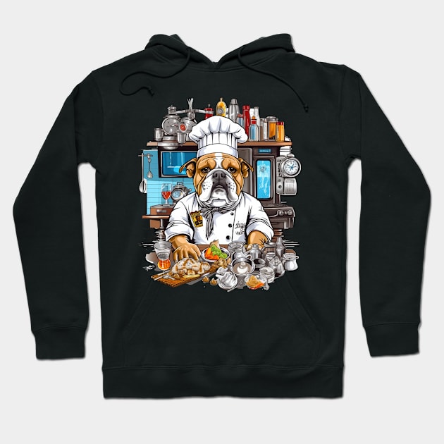 Accountant English Bulldog t-shirt design, a bulldog wearing a chef's hat and holding a kitchen timer Hoodie by teestore_24